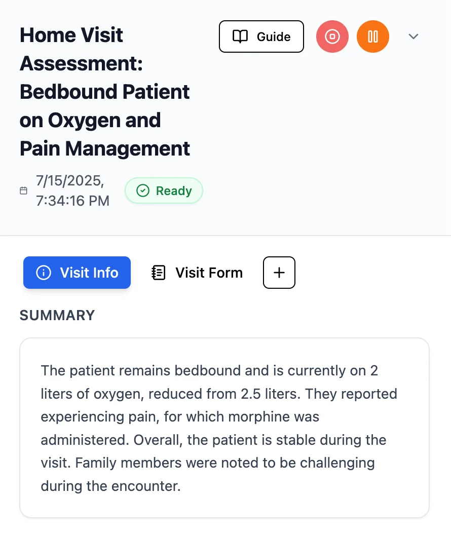 Lime Health AI home health scribe on mobile with guided OASIS documentation and vital signs capture